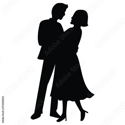 Dancing couple icon vector is standing. Silhouette of a couple dancing. Girl and boy are dancing vector illustration.