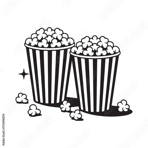 Two buckets of popcorn with scattered kernels Keywords: popcorn, buckets, movie, cinema, snack