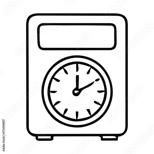 Black and white outline icon of a digital timer or clock with a display in timer, clock, time, stopwatch, countdown, vector illustration.