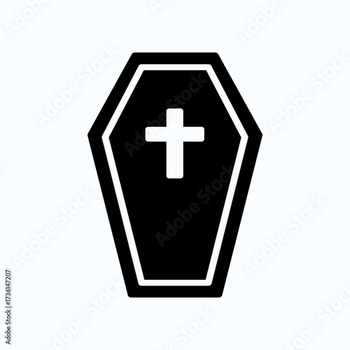 Black Coffin With White Cross Symbol: Funeral, Memorial, And Christian Spiritual Imagery
