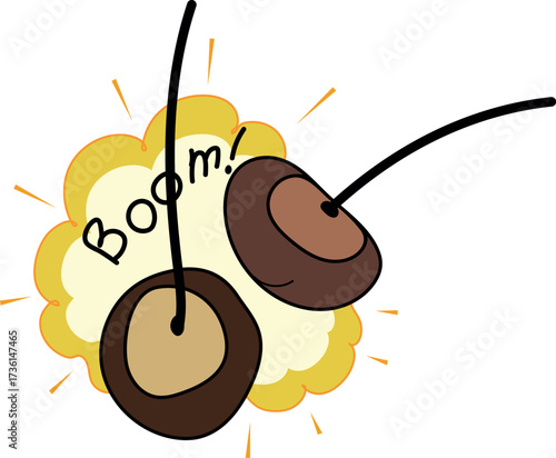 Horse-chestnuts on string. Illustration to traditional game of conkers.