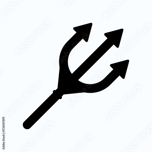 Silhouette Of A Triple-Pronged Trident Symbol With Long Handle For Mythology And Fantasy Art Images