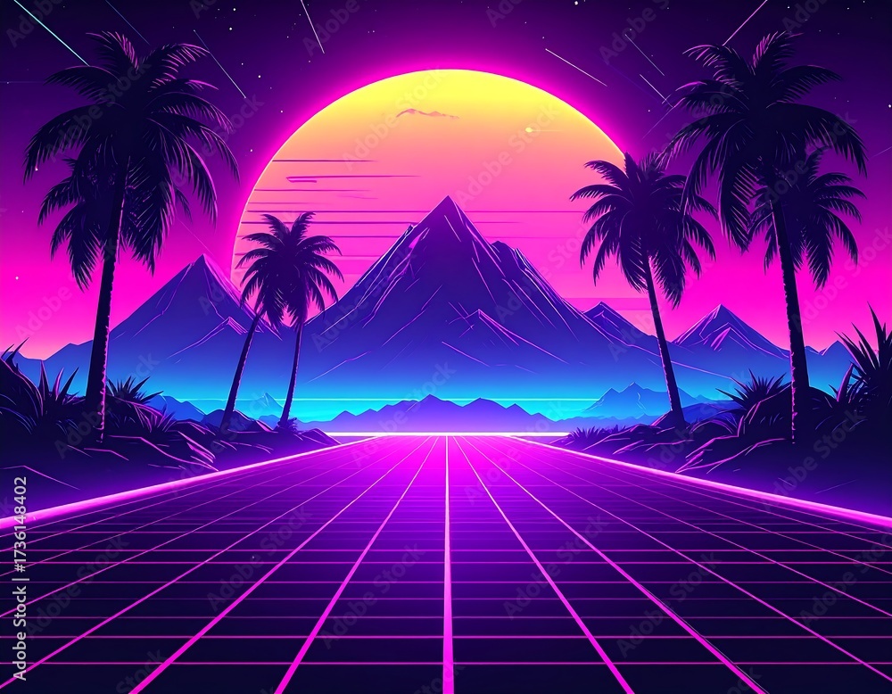 Naklejka premium Retro Futuristic Landscape.