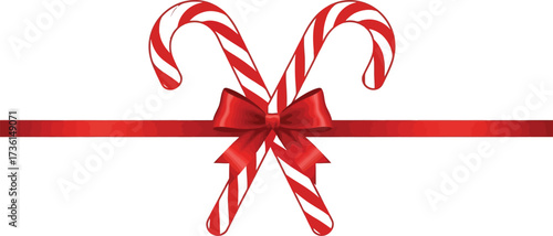 Festive candy canes with red ribbon for holiday greetings