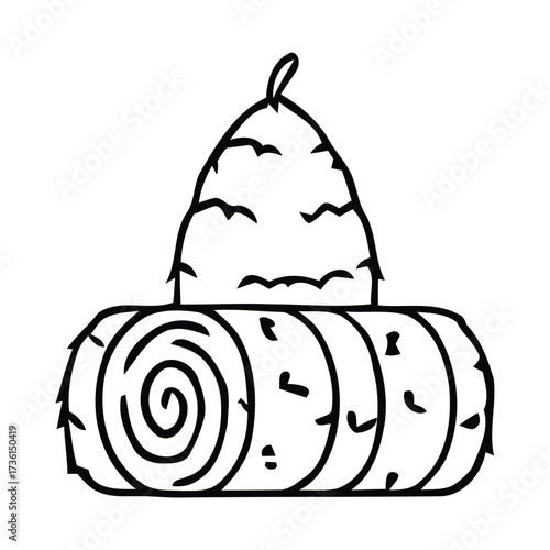 Hay Bales Outline Icon on White Background straw, agriculture, vector illustration.