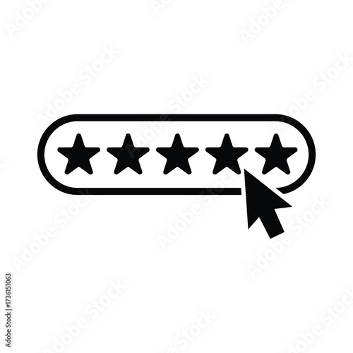 Black cursor hovers over the fifth star among five stars rating on white background