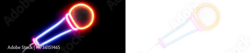 Bright Neon Microphones with Vibrant Glow Display on Black and Transparent Background, cutout, png