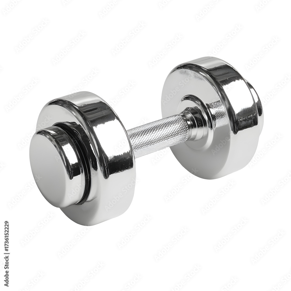 Naklejka premium Fitness dumbbell chrome metal, white isolated background