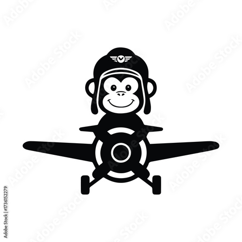 Whimsical monkey pilot rides vintage airplane silhouette for aviation adventure fun silhouette
