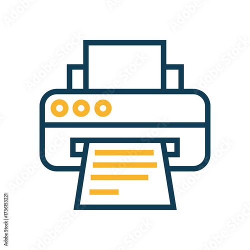 Blue printer icon shows paper sheet coming out on a white background