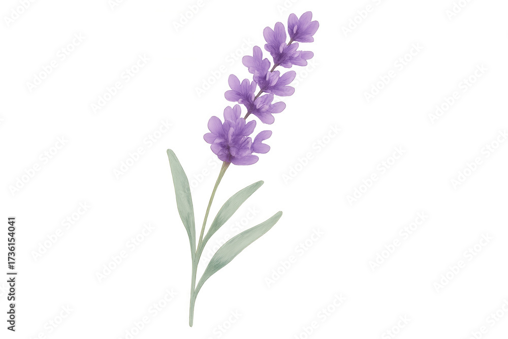 Naklejka premium Lavender flower watercolor illustration with purple blooms and green leaves, ideal for art and botanical designs