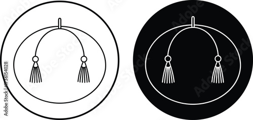 Tassel Ornament Icon In Black And White Circle Backgrounds symbol decoration