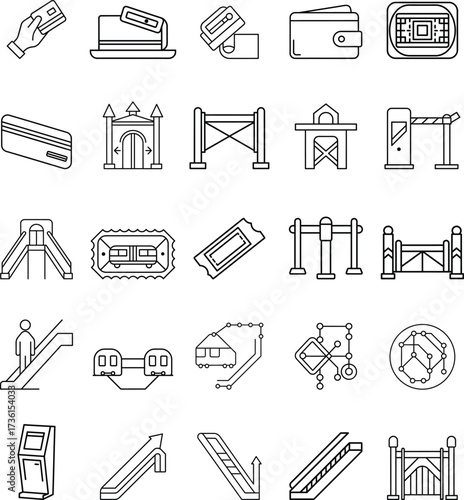 Transportation And Access Control Icon Set With Tickets And Gates icons