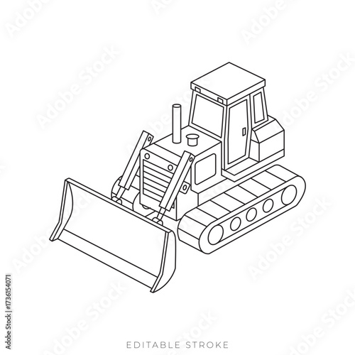 bulldozer heavy machine isometric outline vector construction equipment illustration