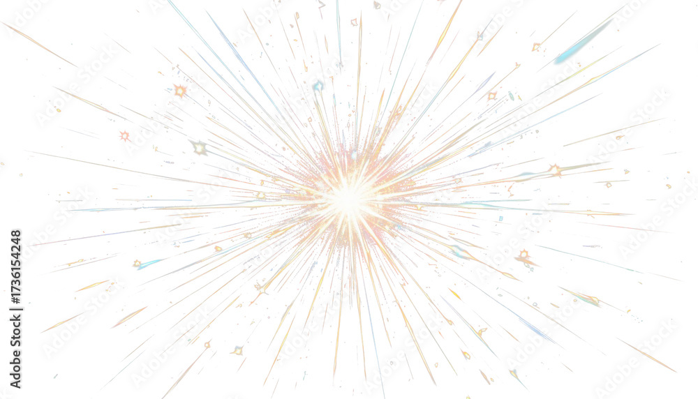 Obraz premium Light burst with colorful prism refractions and rays PNG on transparent background for design overlay.