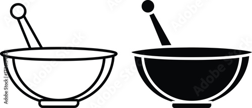 Two Mortars And Pestles In Black And White Outline And Solid Fill grinding crushing