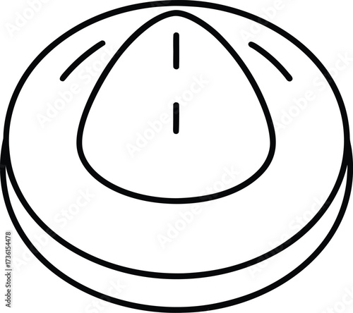Black outline of a stylized spherical object with internal lines on white background sphere ball