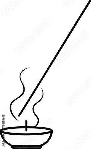 Incense Stick Burning In A Small Bowl With Smoke Wisps vector illustration