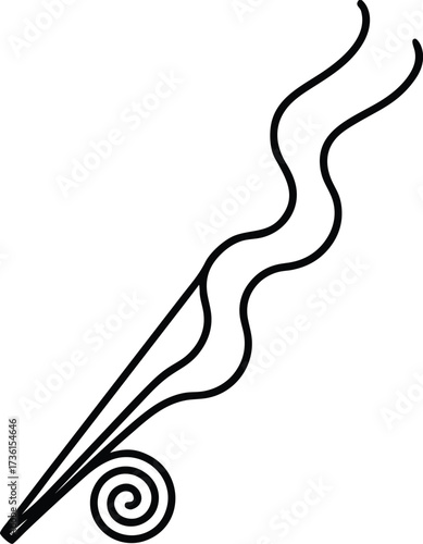 Incense Stick with Swirling Smoke Outline on White Background aroma fragrance