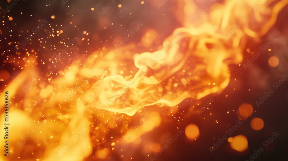 Naklejka premium Burning fire flames creating sparks and smoke