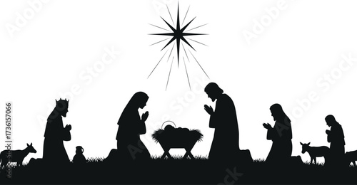 Nativity scene silhouette with star and three wise men