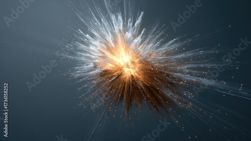 Abstract energy explosion with glowing particles expanding