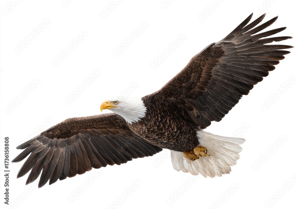 Fototapeta premium Bald eagle in flight against a white background
