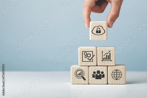 Assembled wooden cubes on the topic of cyber security leadership in business and life