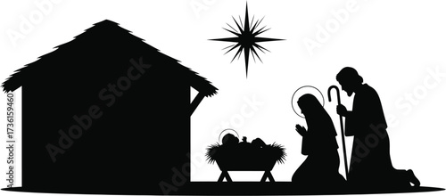 Nativity scene silhouette with star and holy family design
