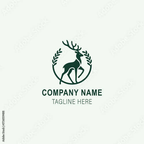 Elegant Deer Silhouette Logo with Laurel Wreath Design