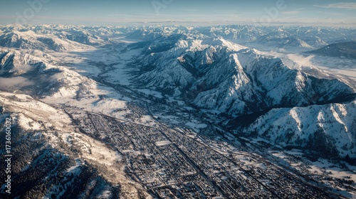 Aerial view of jackson hole valley in winter