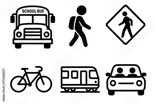 Vector Illustration of School Transport Icons