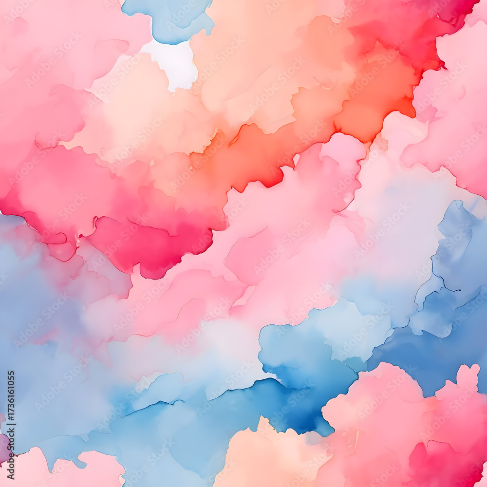 Obraz premium Abstract watercolor clouds in pastel pink blue and orange colors isolated