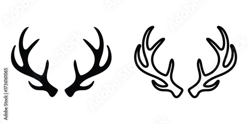 Two sets of deer antlers are rendered in solid black and outline on white background