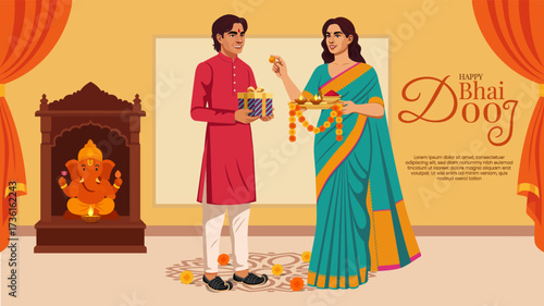 Sister Performing Aarti for Brother - Bhai Dooj Festival of Bond Illustration
