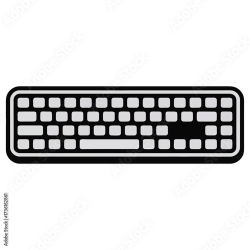 Minimal black and white line art illustration of a key board, bold clean outline, simple smooth curves, isolated on white background, vector style, high contrast, suitable for logos and packaging