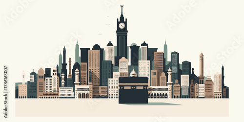 Mecca Skyline A Digital Illustration of the Holy City's Iconic Landmarks