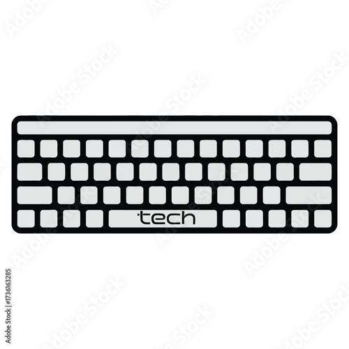 Minimal black and white line art illustration of a key board, bold clean outline, simple smooth curves, isolated on white background, vector style, high contrast, suitable for logos and packaging