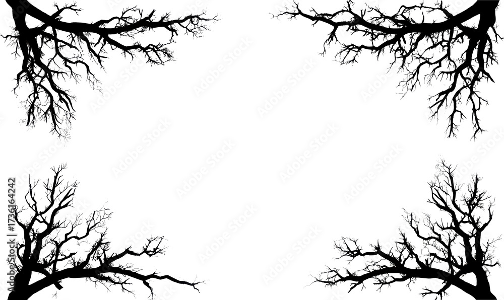 Obraz premium Spooky Forest Clipart Frame with Branches and Decorative Border Isolate on Transparent Background, cutout, png