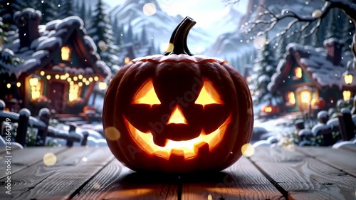 Wallpaper Mural Winter Halloween Jack-o'-lantern in Snowy Village Ambiance Torontodigital.ca