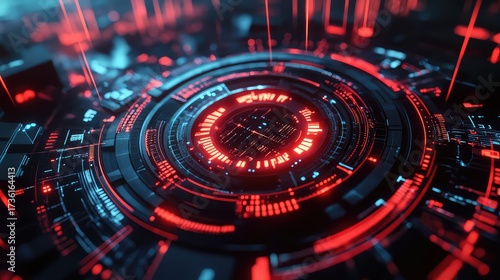 Wallpaper Mural Digital circuit board with glowing red and blue lights Torontodigital.ca