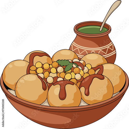 Pani puri traditional indian street food vector illustrations