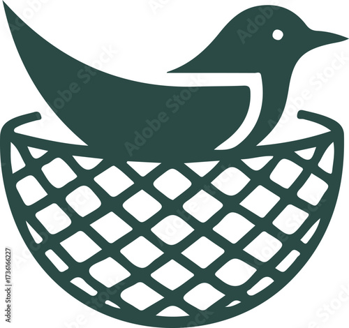 A minimalist logo design featuring bird nest