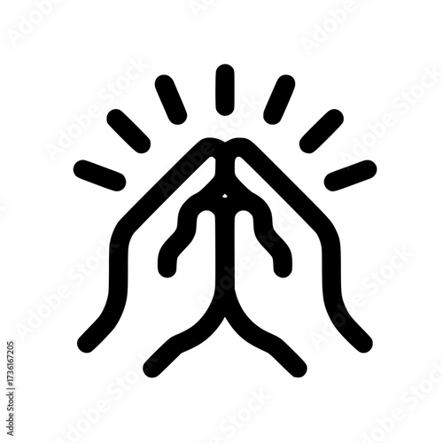 Praying hands icon in offering gesture in flat vector style for spiritual and cultural themed content