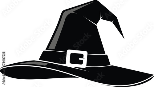 Stylized witch hat with a silver buckle on a white background