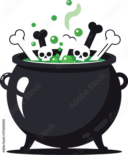 Cartoon cauldron bubbling with green potion for halloween