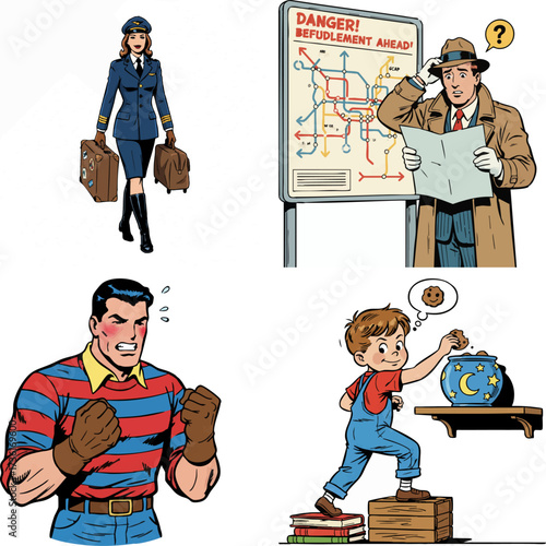 The Confident Pilot,The Confused Commuter,The Contained Anger,The Cookie Thief
