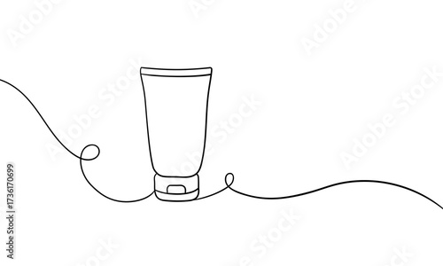 Skincare cosmetics, tube of face and body cream in line art style. Vector illustration on white background	 