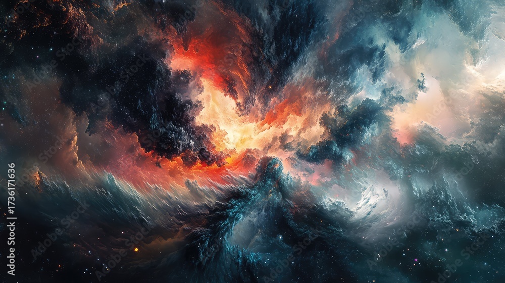 Fototapeta premium Colorful exploding nebula creating stars in deep space