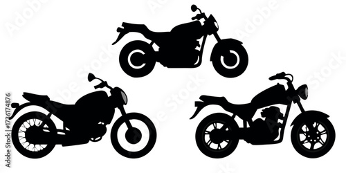 Vector Silhouette Set of Motorbikes Racing Sports Bike Cruiser and Scooter